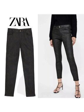 Zara Z1975 Snakeskin Printed Denim Jeans Pants Waxed Finish Sz 6 38